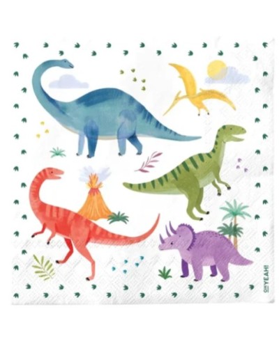 20 SERVIETTES DINOSAURES DINO PARTY DINOSAURES COLORES 33 X 33 CM