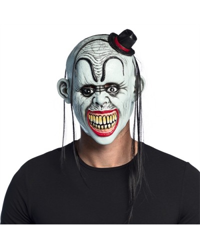 MASQUE LATEX TETE DE CLOWN MAUVAIS AVEC CHEVEUX