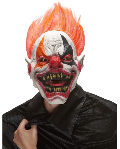 MASQUE LATEX CLOWN DE L'ENFER EN LATEX CHEVEUX ROUGES