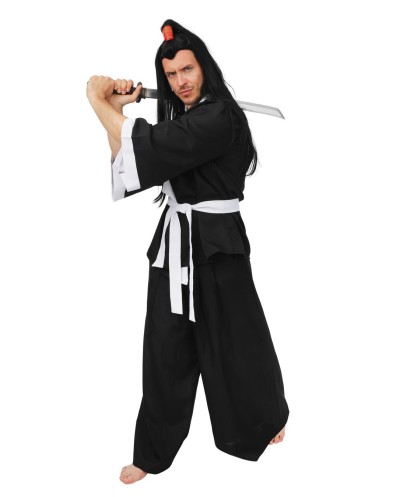 DEGUISEMENT HOMME KIMONO NOIR CEINTURE BLANCHE TAILLE L-XL