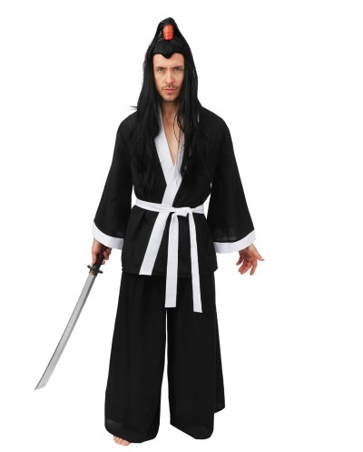 DEGUISEMENT HOMME KIMONO NOIR CEINTURE BLANCHE TAILLE S-M