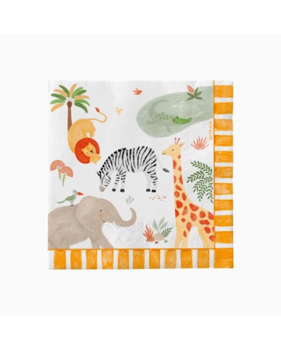 20 SERVIETTES ANIMAUX DE LA JUNGLE SAFARI MULTICOLORE 33 X 33 CM
