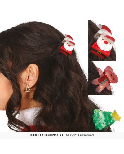 3 PINCES A CHEVEUX DE NOEL PAIN D'EPICE SAPIN DE NOEL ET PERE NOEL