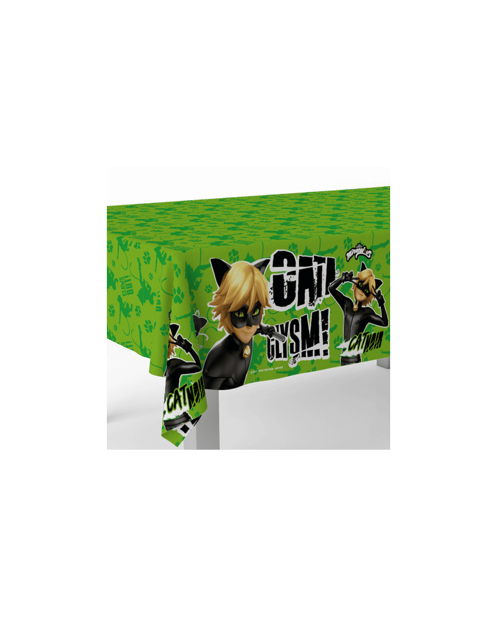 NAPPE PLASTIFIEE MIRACULOUS CHAT NOIR SUR FOND VERT 180 X 120 CM