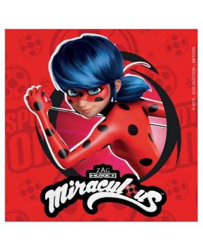 20 SERVIETTES MIRACULOUS LADYBUG SUR FOND ROUGE 33 X 33 CM