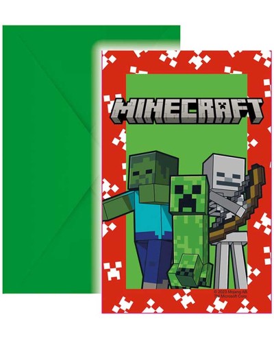 6 INVITATIONS MINECRAFT JEU VIDEO CAMOUFLAGE + ENVELOPPES