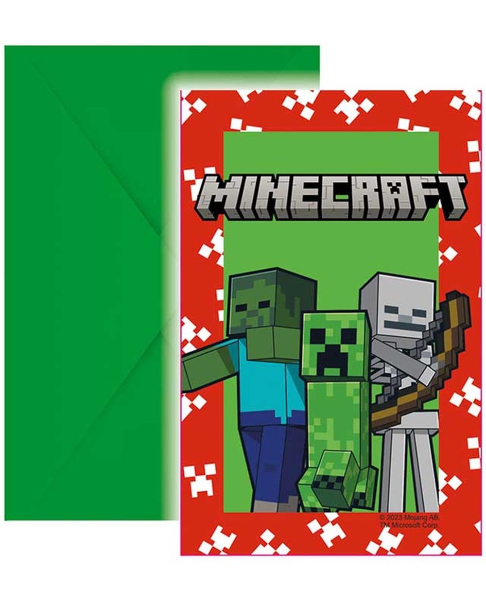 6 INVITATIONS MINECRAFT JEU VIDEO CAMOUFLAGE + ENVELOPPES