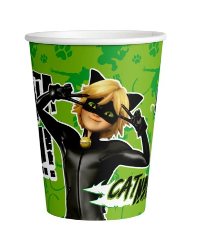 8 GOBELETS MIRACULOUS CHAT NOIR SUR FOND VERT 250 ML