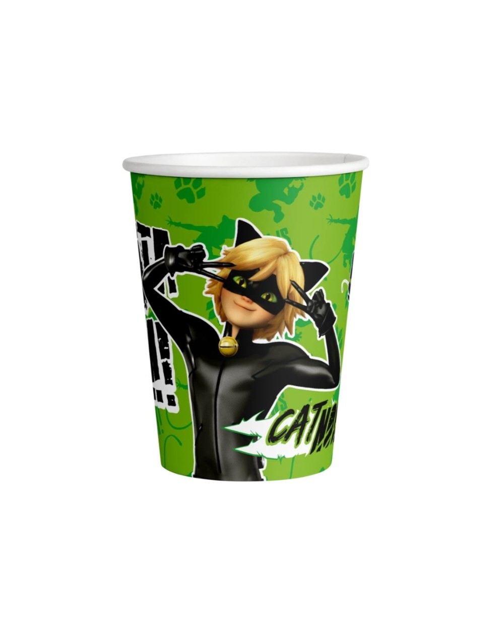 8 GOBELETS MIRACULOUS CHAT NOIR SUR FOND VERT 250 ML