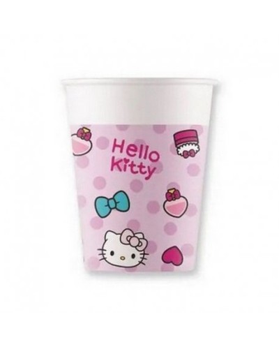 8 GOBELETS EN CARTON HELLO KITTY SUR FOND ROSE 200 ML