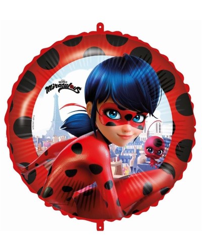 BALLON METALLIQUE ROND MIRACULOUS LADYBUG ROUGE ET NOIR 43 CM