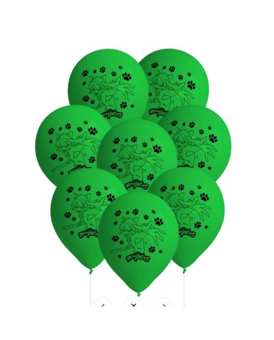 8 BALLON LATEX MIRACULOUS CHAT NOIR SUR FOND VERT