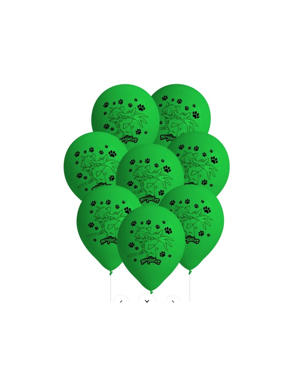 8 BALLON LATEX MIRACULOUS CHAT NOIR SUR FOND VERT
