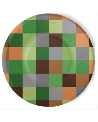 8 ASSIETTES RONDES TNT PARTY CARRES VERT ET MARRON 23 CM 