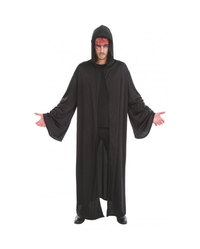 CAPE NOIRE A CAPUCHE PRETRE SATANIQUE 180 CM