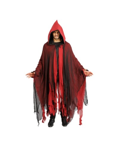 CAPE A CAPUCHE LAMBEAUX NOIR ET ROUGE TAILLE UNIQUE ADULTE