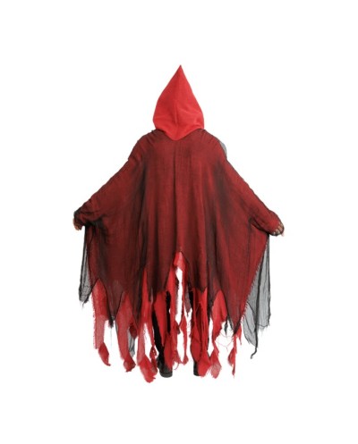 CAPE A CAPUCHE LAMBEAUX NOIR ET ROUGE TAILLE UNIQUE ADULTE