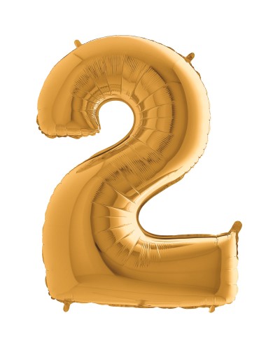BALLON METALLIQUE CHIFFRE 2 OR 66 CM