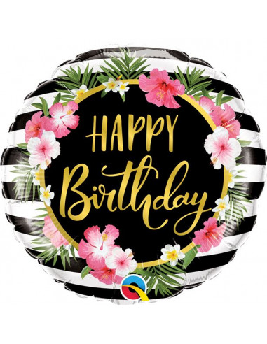 Ballon métallique “Happy Birthday” - Fleurs - 45 cm