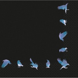 16 SERVIETTES NOIRES MOTIFS OISEAUX  BLEU NUIT 33 X 33 CM 