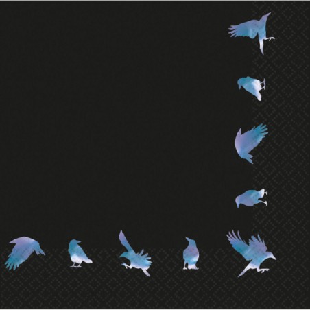 16 SERVIETTES NOIRES MOTIFS OISEAUX  BLEU NUIT 33 X 33 CM 