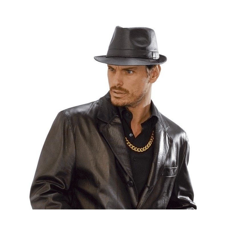 CHAPEAU BORSALINO TRILBY EFFET CUIR NOIR CHAPEAU BORSALINO TRILBY EFFET CUIR NOIR