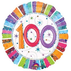 BALLON METALLIQUE ROND HOLOGRAPHIQUE ANNIVERSAIRE CHIFFRE 100 45 CM