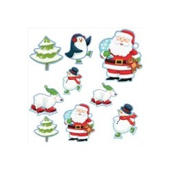 12 DECORS CARTON PINGOUINS +BONHOMMES DE NEIGE + PERE NOEL