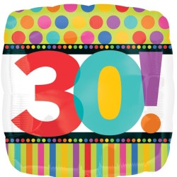 BALLON METALLIQUE CARRE ANNIVERSAIRE CHIFFRE 30 45 CM