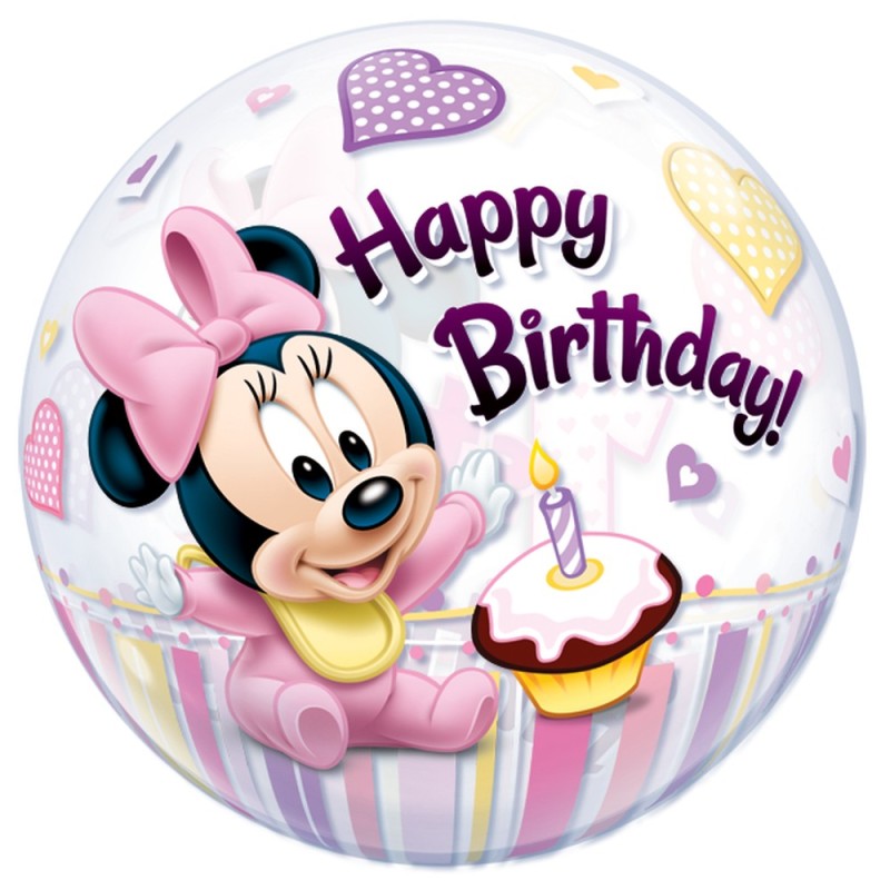 BALLON BUBBLES MINNIE HAPPY BIRTHDAY 1 AN 56 CM