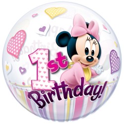 BALLON BUBBLES MINNIE HAPPY BIRTHDAY 1 AN 56 CM