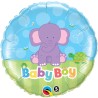 BALLON METALLIQUE ROND ELEPHANT BABY BOY BLEU 46 CM