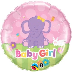 BALLON METALLIQUE ROND ELEPHANT BABY GIRL ROSE 46 CM