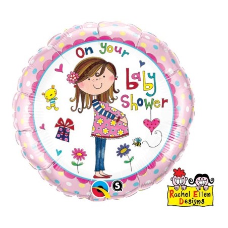 BALLON METALLIQUE ROND RACHEL BABY SHOWER ROSE 46 CM