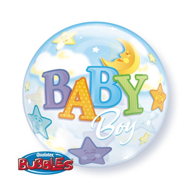 BALLON BUBBLES BABY BOY LUNE ET ETOILES 56 CM