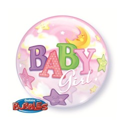 BALLON BUBBLES BABY GIRL LUNE ET ETOILES 56 CM