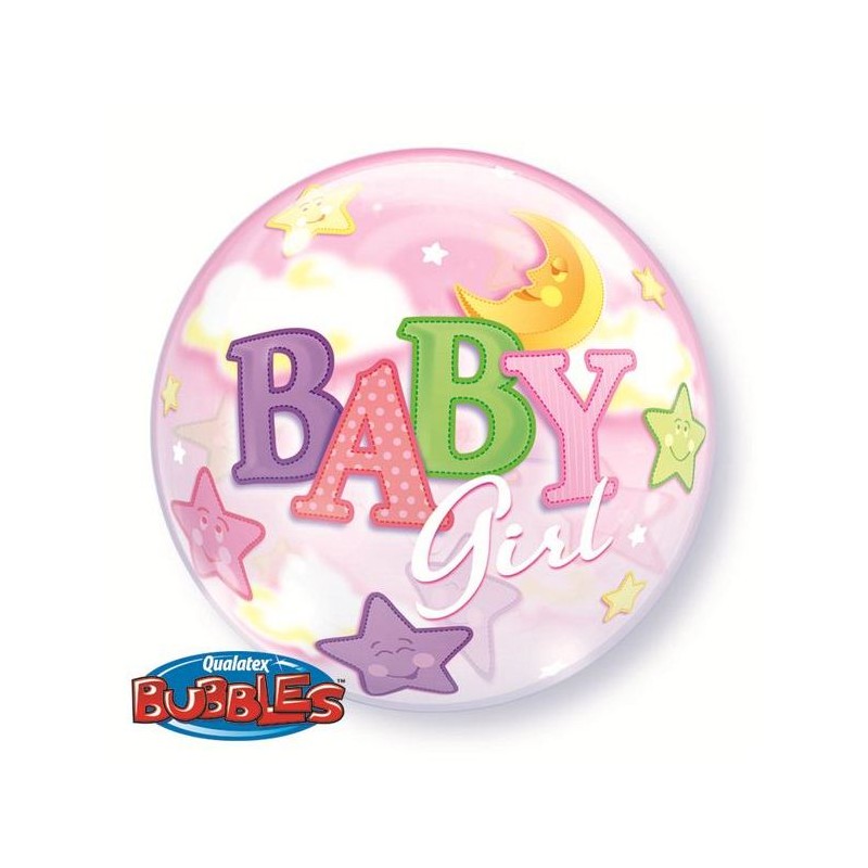 BALLON BUBBLES BABY GIRL LUNE ET ETOILES 56 CM