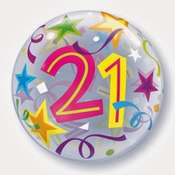 BALLON BUBBLES CHIFFRE 21 MULTICOLORE ETOILE 56 CM