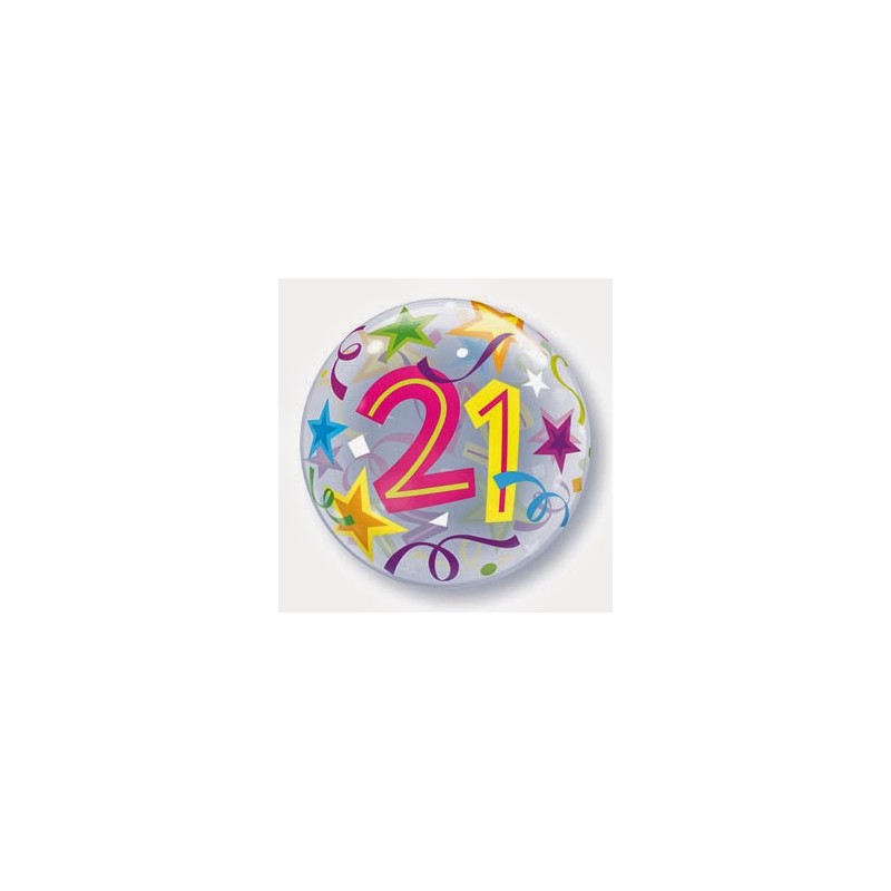 BALLON BUBBLES CHIFFRE 21 MULTICOLORE ETOILE 56 CM