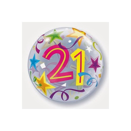 BALLON BUBBLES CHIFFRE 21 MULTICOLORE ETOILE 56 CM