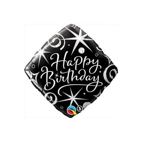 BALLON METALLIQUE HAPPY BIRTHDAY NOIR ET ARGENT 46 CM