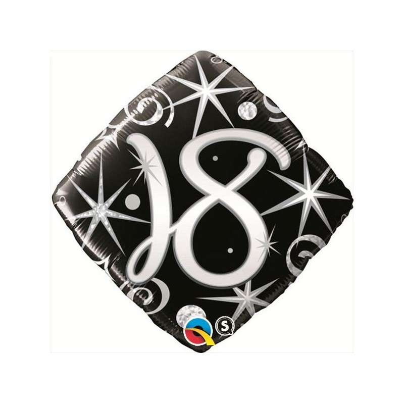 BALLON METALLIQUE ANNIVERSAIRE CHIFFRE 18 NOIR ET ARGENT 46 CM