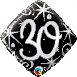 BALLON METALLIQUE CHIFFRE 30 NOIR ET ARGENT 46 CM