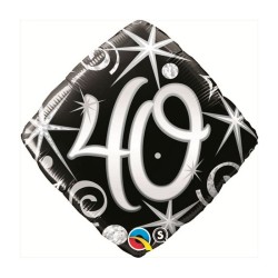 BALLON METALLIQUE ANNIVERSAIRE CHIFFRE 40 NOIR ET ARGENT 46 CM