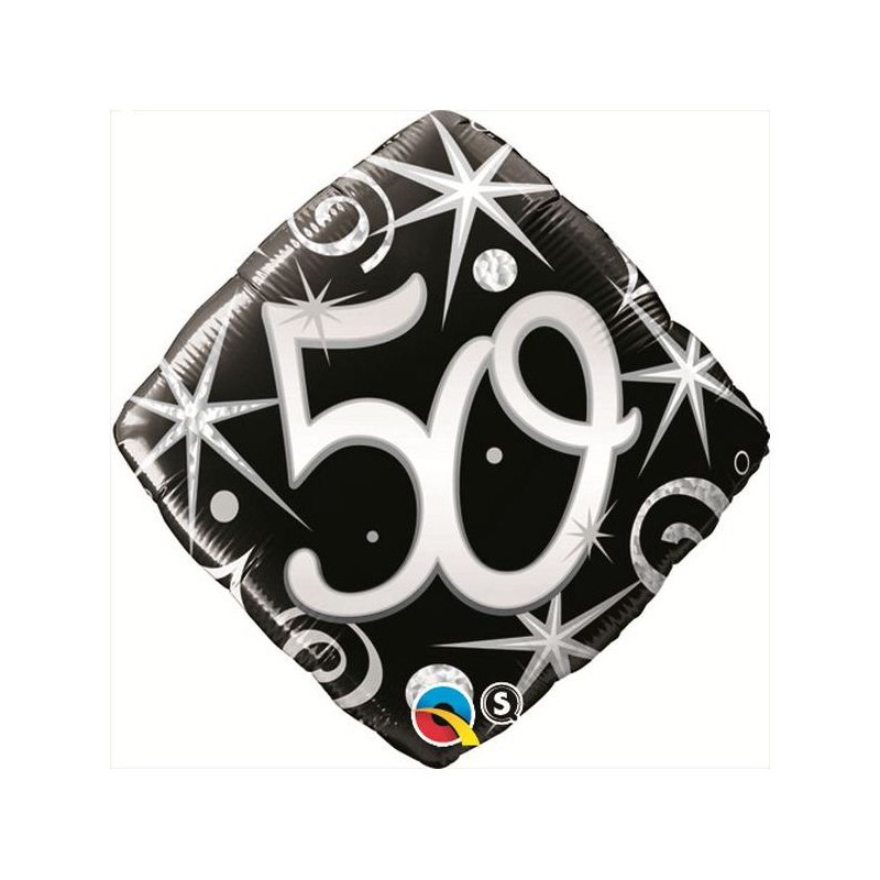 BALLON METALLIQUE ANNIVERSAIRE CHIFFRE 50 NOIR ET ARGENT 46 CM