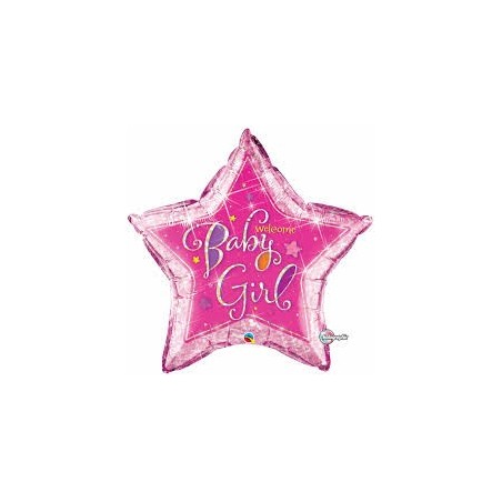 BALLON METALLIQUE ETOILE WELCOME BABY GIRL ROSE 91 CM