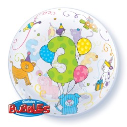 BALLON BUBBLE CHIFFRE 3 MULTICOLORE 56 CM