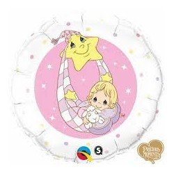 BALLON METALLIQUE ROND BEBE ETOILE ROSE 46 CM