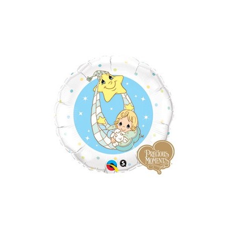 BALLON METALLIQUE ROND BEBE ETOILE BLEU 46 CM