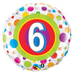 BALLON METALLIQUE ROND CHIFFRE 6 MULTICOLORE 46 CM